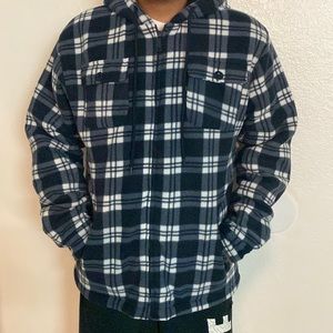 Blue and white pattern sweater fuzzy inside